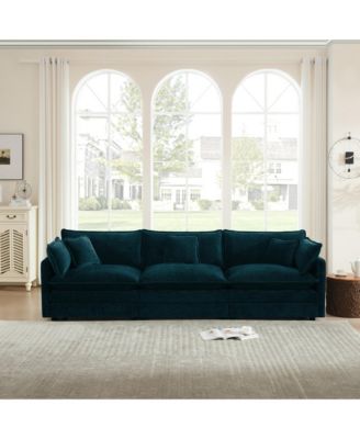 Mid-Century Modern Couch 3-Seater Sofa with 2 Armrest Pillows and 3 Toss Pillows, Couch for Living Room Chenille