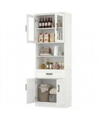 80'' Tall Kitchen Pantry Cabinet with Glass Door and Wood Drawer