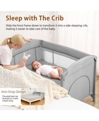 5-in-1 Foldable Pack and Play Baby Playard, Bedside Sleeper with Bassinet and Diaper Changer, Lockable Wheel Nursery Center for Newborn Toddler