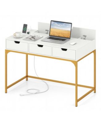 Modern Computer Desk with Charging Station and Hidden Compartment