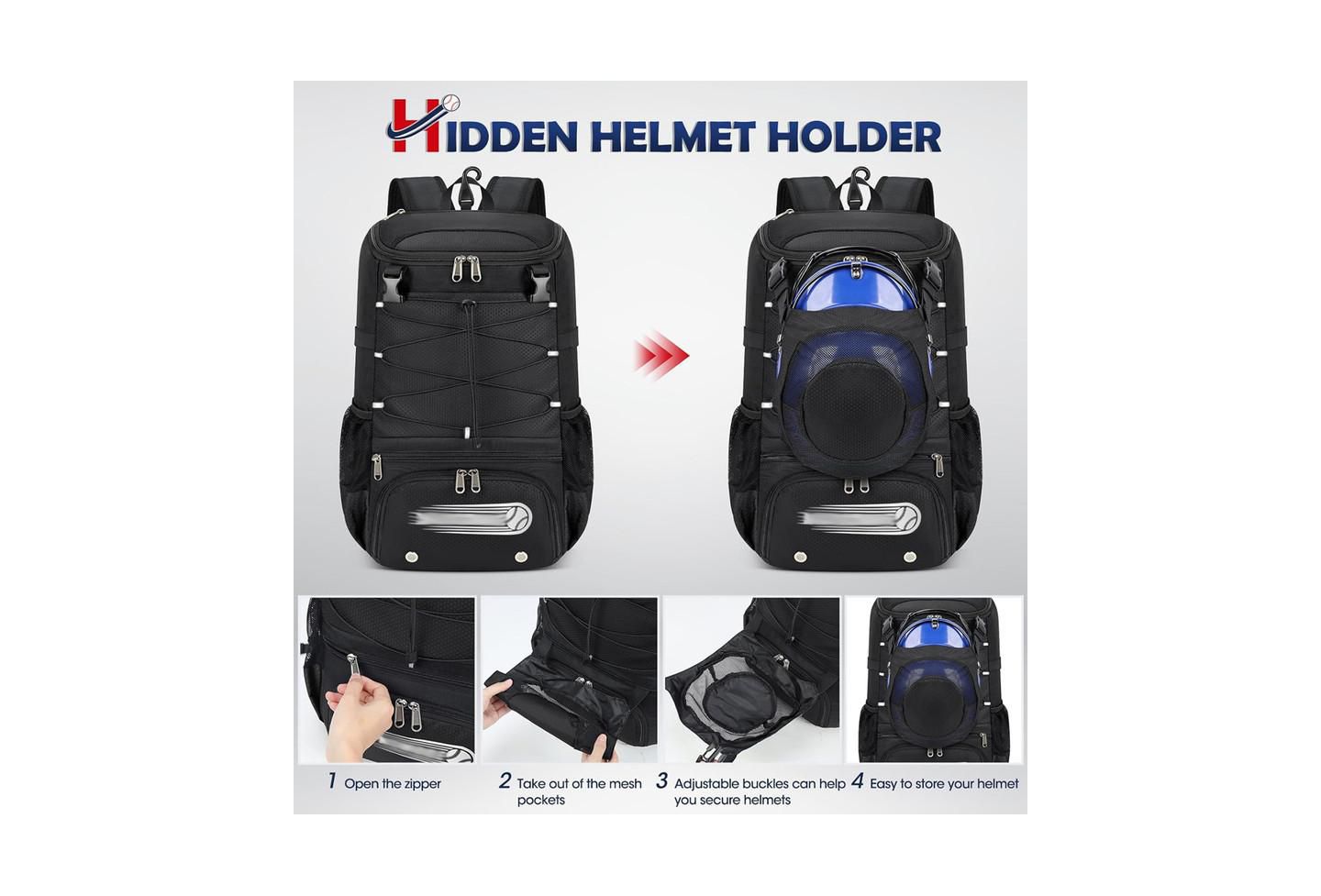 Детская сумка Furlihong Baseball Bag for Youth and Adult - Lightweight with Shoe Compartment, Helmet Holder Fence Hook, Waterproof Backpack Holds Bat Softball Gear, цвет: Чёрный — фото 3