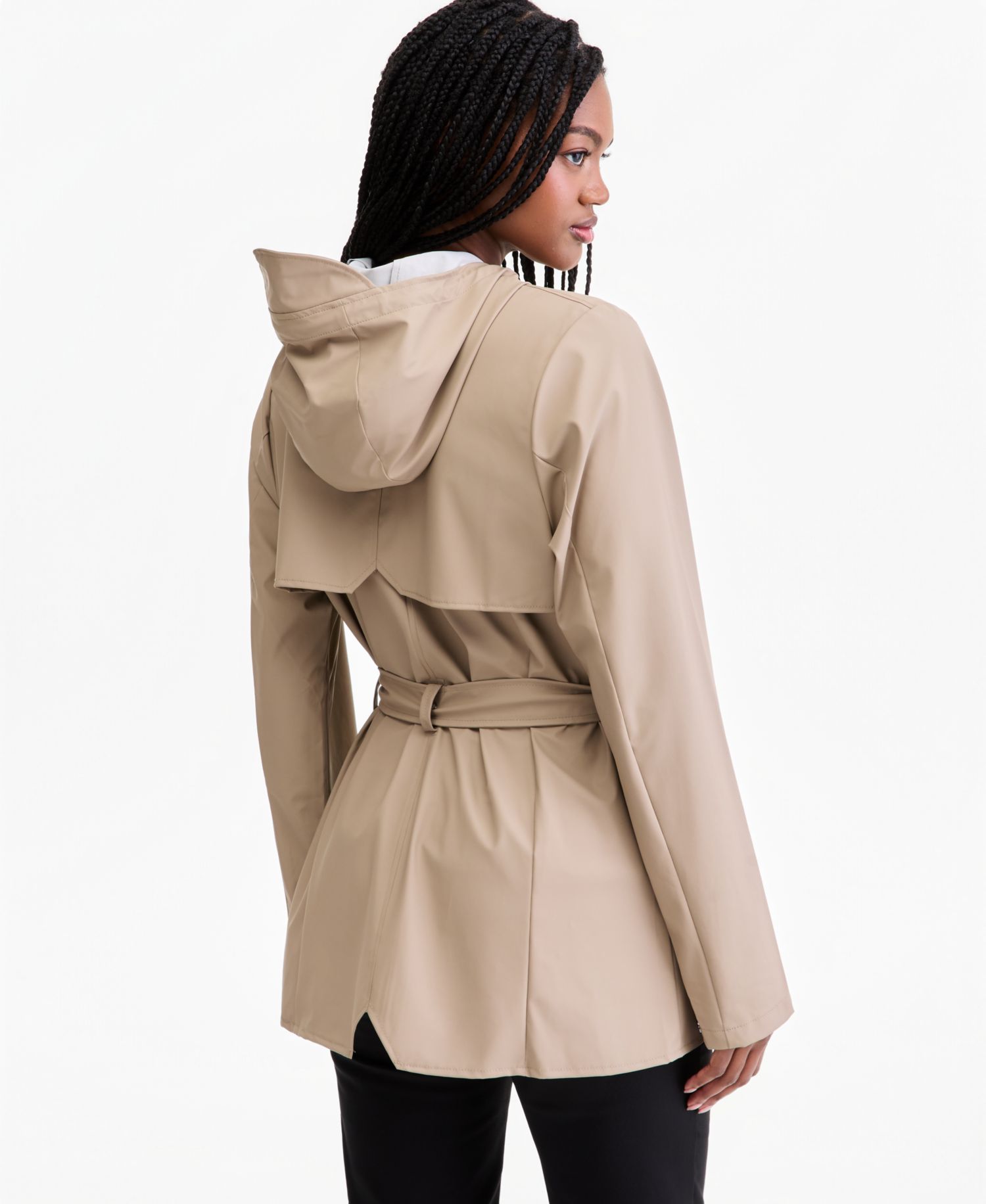 Women's Tie-Waist Snap-Front Hooded Rain Coat