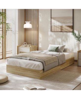 Easy Assembly Twin Size Floor-Standing Bed Frame Solid Wood Platform Bed Space Saving, for Living Room, Guest Room