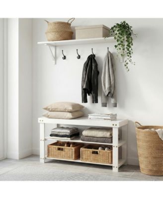 3-Tier Bamboo Shoe Rack Bench, 27.56" Long Entryway Organizer, Front Door Storage Bench Holds Up to 286 Lbs, for Bedroom, Living Room