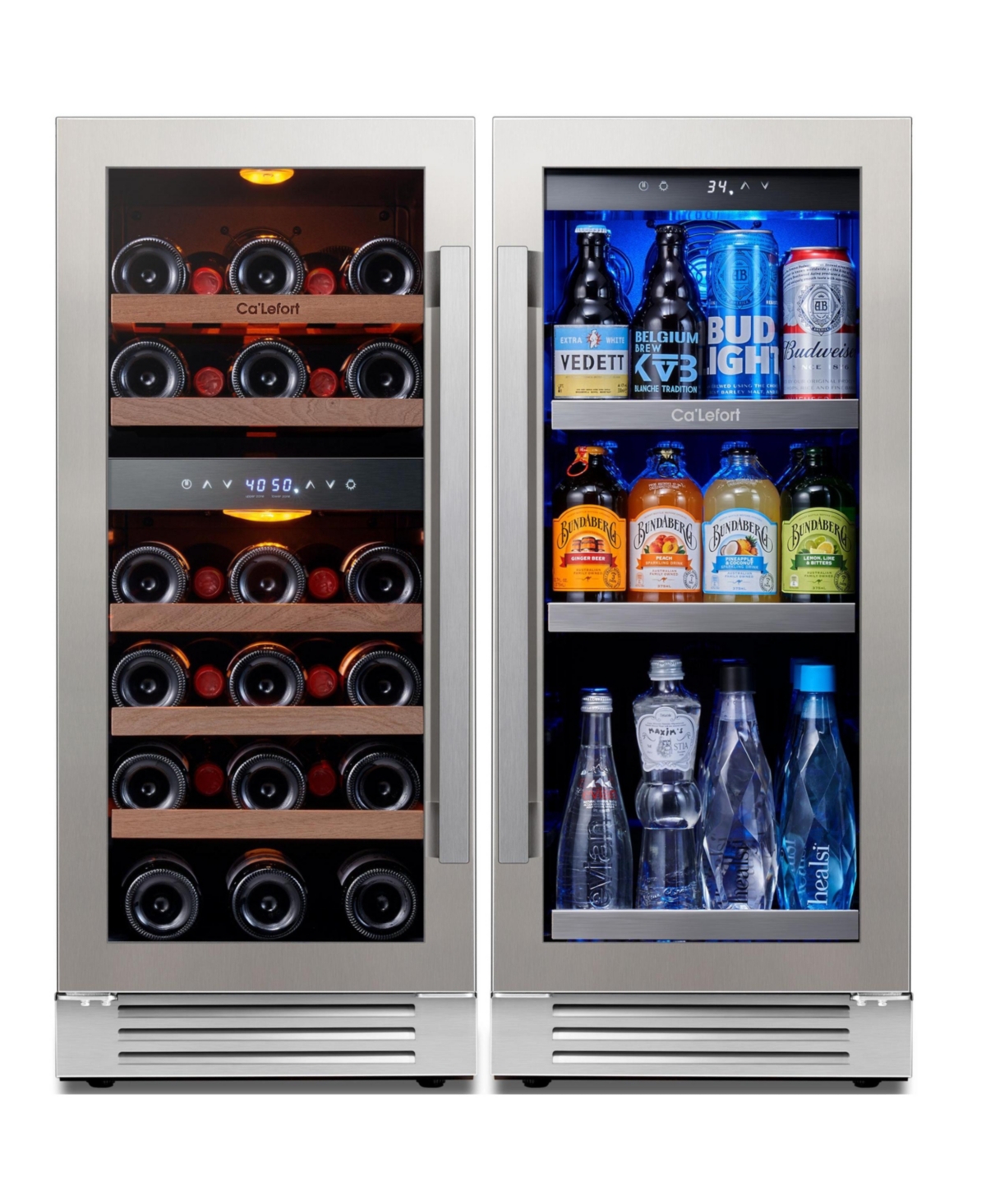 Ca'Lefort - 30-Inch Wine and Beverage Refrigerator, 3-Color Led, Built-In, Holds 100 Cans and 28 Bottles