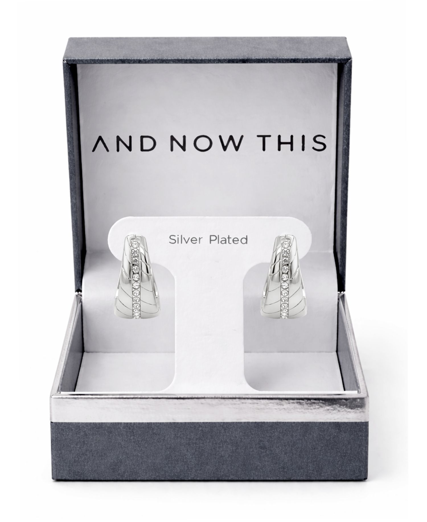 Crystal Center Graduated Hinged Hoop Earrings