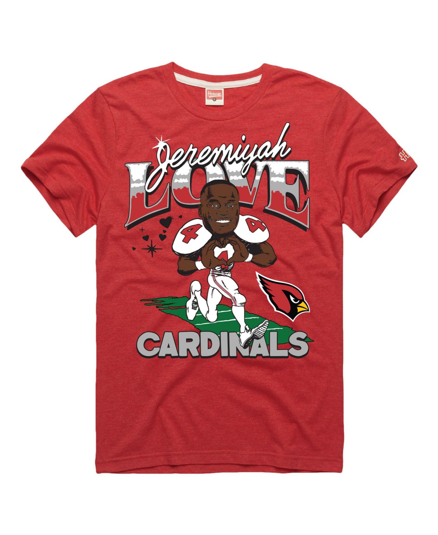 Men's and Women's Jeremiyah Love Cardinal Arizona Cardinals Caricature Player Graphic Tri-Blend T-Shirt