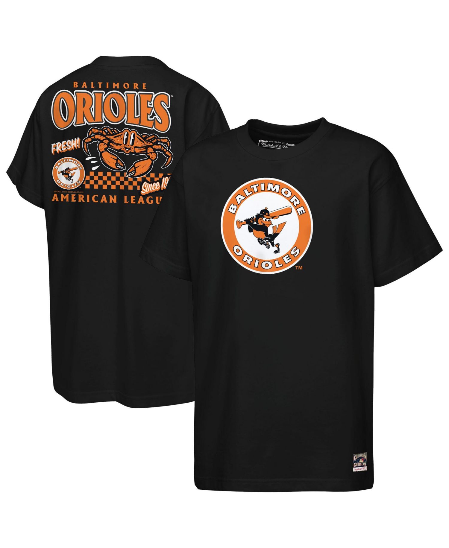 Big Boys and Girls Black Baltimore Orioles Cooperstown Concession T-Shirt