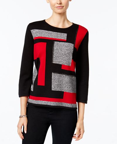 Alfred Dunner Wrap It Up Colorblocked Studded Sweater