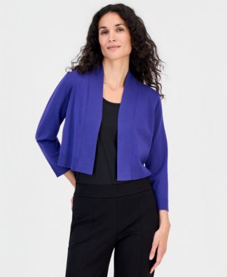 Women's Collarless Cropped Long-Sleeve Cardigan 