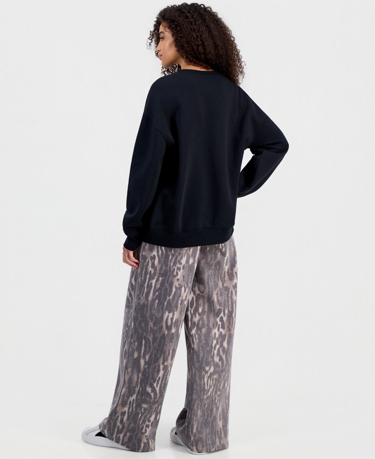 Juniors' Leopard-Print Wide-Leg Sweatpants