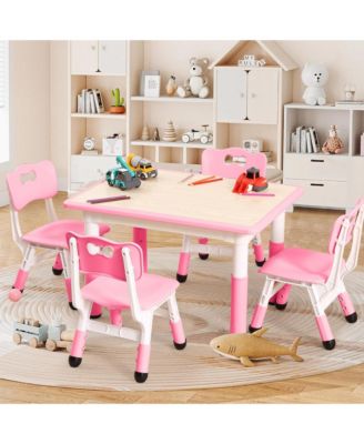 Adjustable Kids Table and 4 Chairs Set, 31.5 Inch Multi Activity Table with Non Slip Legs for Playroom or Nursery
