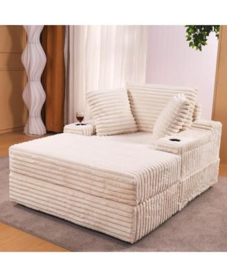 Oversized Corduroy Chaise Lounge Chair with Storage Ottoman - Sofa Bed Cloud Couch with 3 Pillows - Single Sleeper for Living Room or Bedroom
