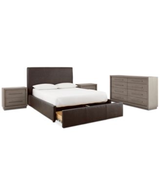 Tivie Leather 4-Piece Bedroom Set (King Storage Bed, Dresser & 2 Nightstands)