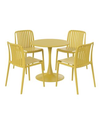 5-Piece Outdoor Metal Dining Table Set And Stackable Resin Patio Chairs