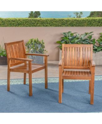 Rustic Outdoor Patio Chairs Acacia Wood Dining Chairs, Set of 2