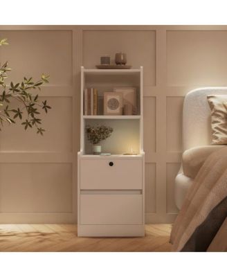 15.7"W Nightstand with Charging Station, Night Light
