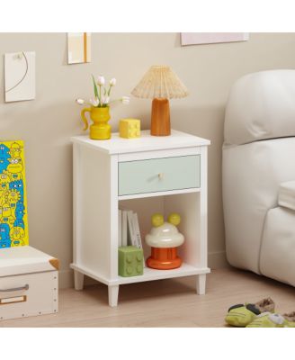26.8"W MDF Wood Nightstand with Drawer and Shelf