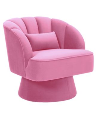 Modern Swivel Barrel Accent Chair, 360degree(s) Teddy Fabric Upholstered Armchair with Striped Backrest and Plush Padding for Living Room