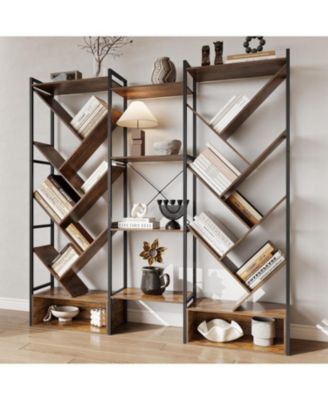 Triple 6 Tier Bookshelf, Large Bookcase Industrial Bookshelf with 24 Open Display Shelves, Industrial Tree Bookshelf