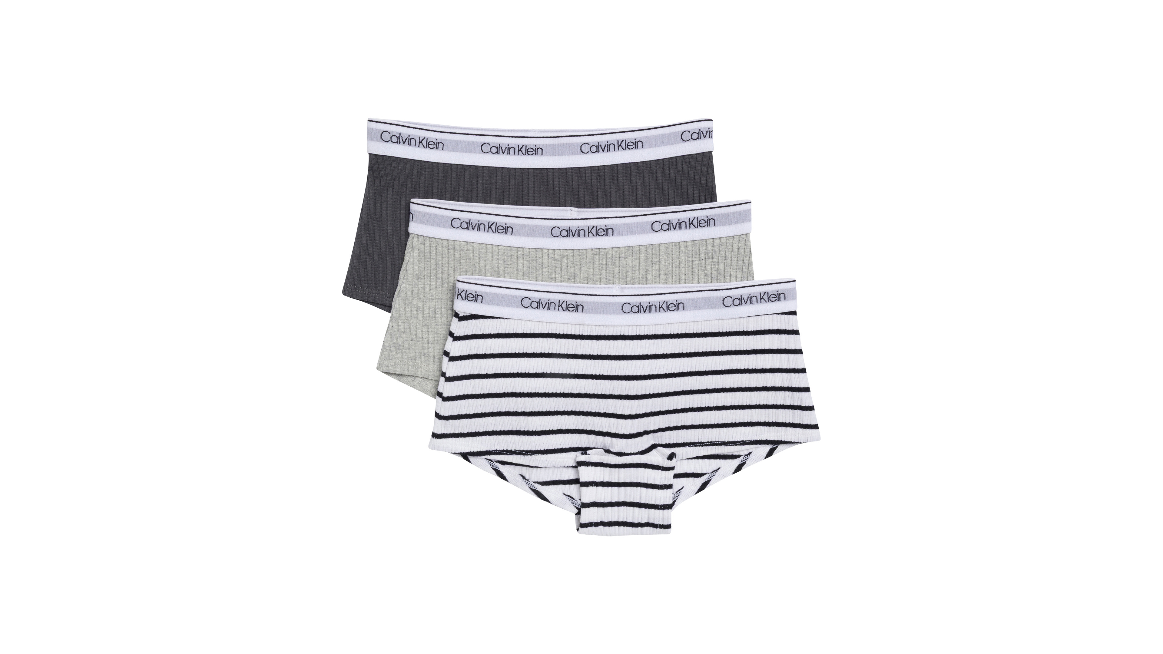Calvin Klein Girls' 6-16 Cotton Span Full Coverage Boyshorts, 3-Pack