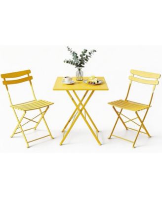 3 Piece Metal Folding Patio Bistro Table and Chairs Set