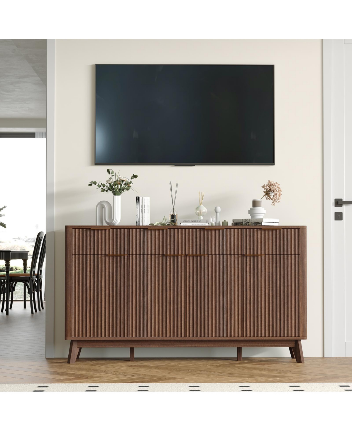 homfan Modern Sideboard Buffet Cabinet for Dining Room, Elegant Storage Solution,Fluted Design, Spacious Drawers, Adjustable Shelves and Doors