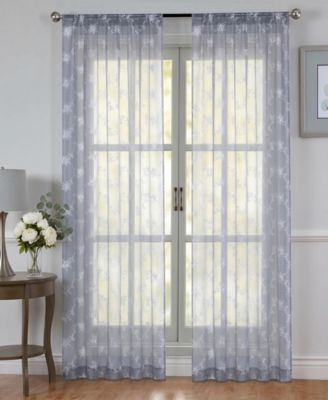 Sheer Voile Curtains with Rose Embroidery - Rod Pocket Ready 2 Panels