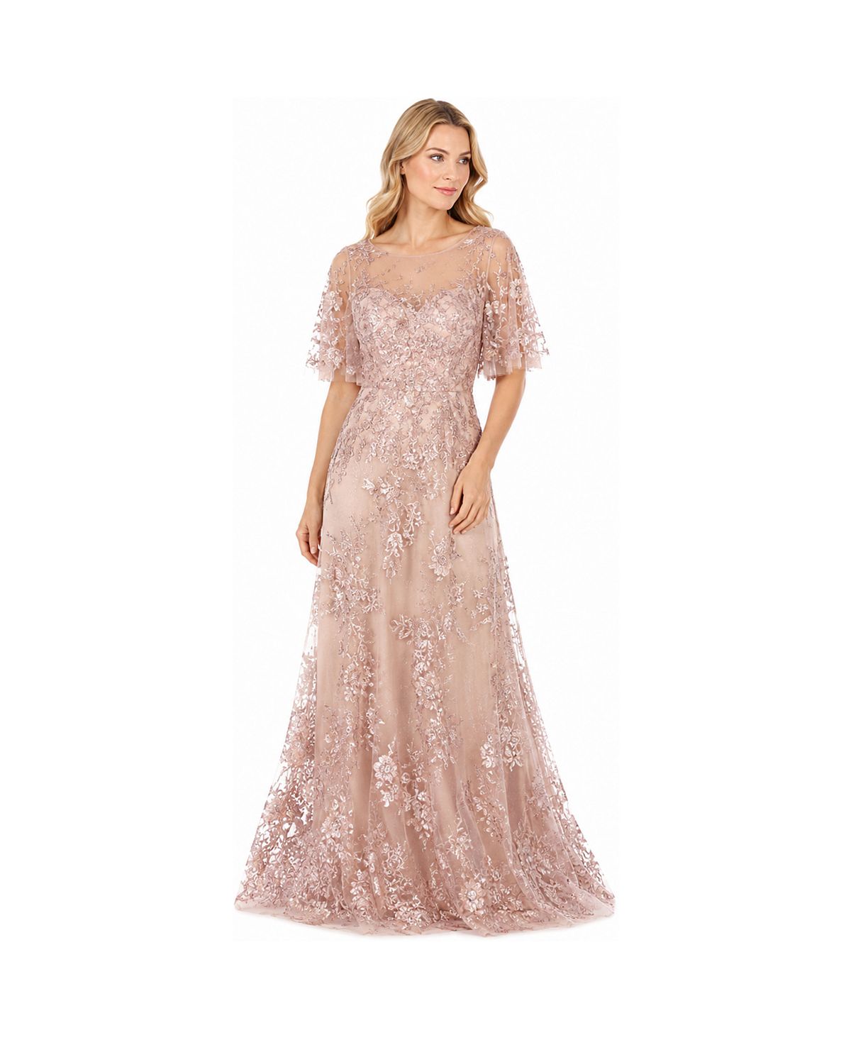 Lara Women's Long Bell Sleeve V-Neck Beaded Gown view 3 — MAYCSS fashion products