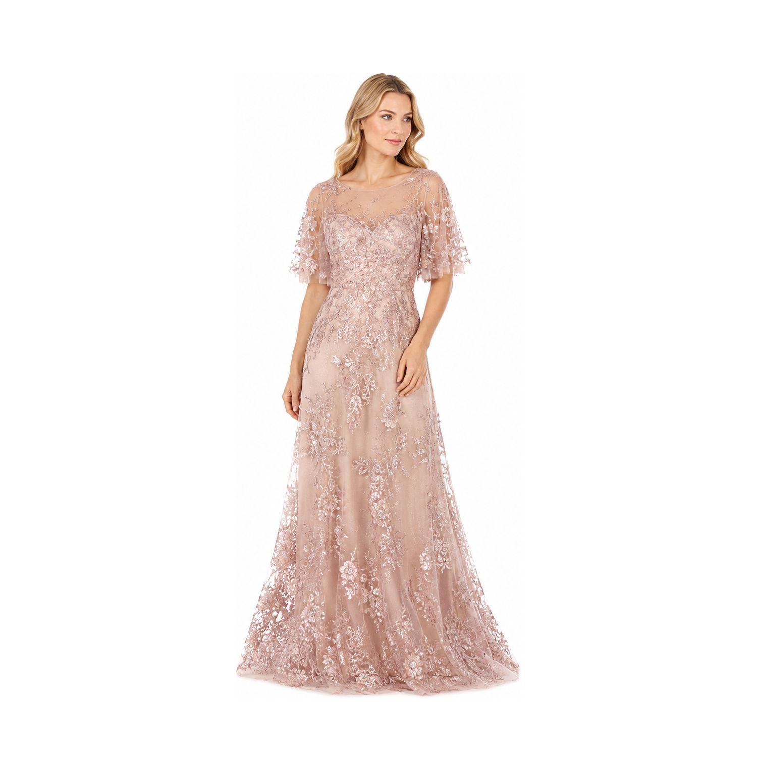 Women's Long Bell Sleeve V-Neck Beaded Gown