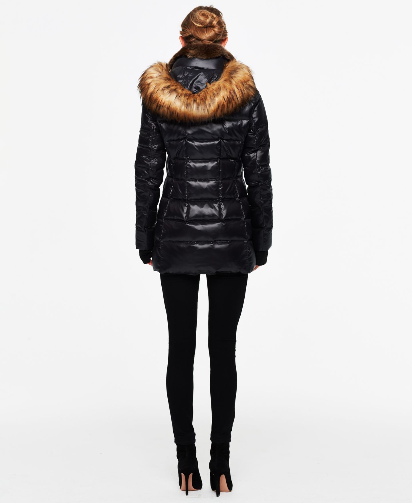 Женская куртка S13 Chelsea Faux-Fur-Trim Collar Hooded Puffer, цвет: Угольный / Натуральный — фото 6