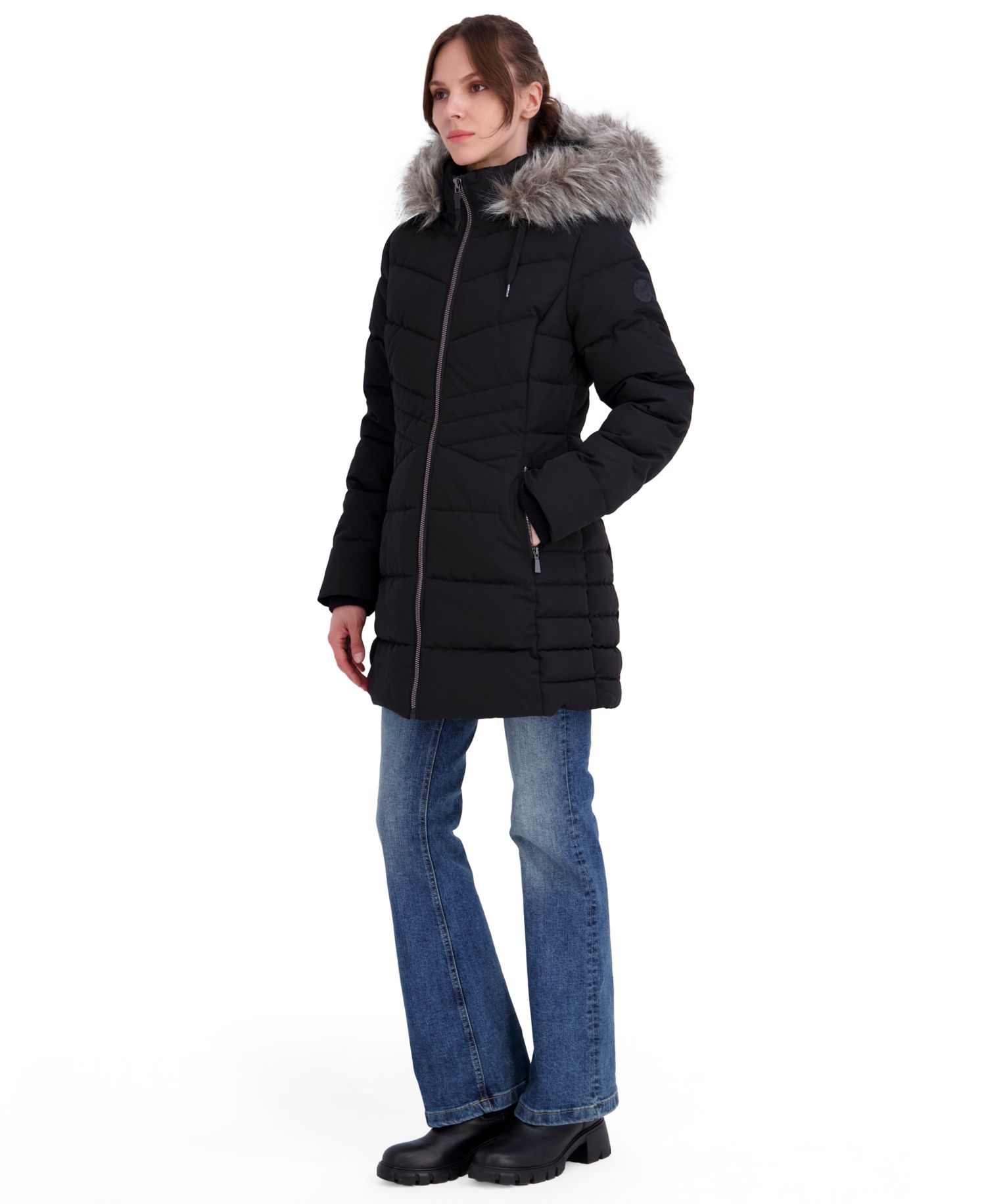 Women's Faux Fur Trim Hooded Puffer Coat