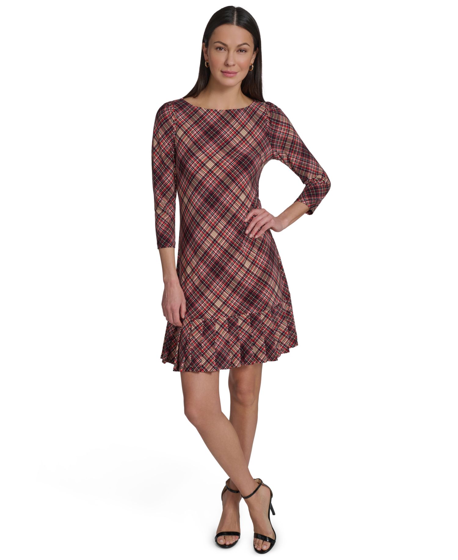 Women's Crewneck Pleated Hem Shift Dress
