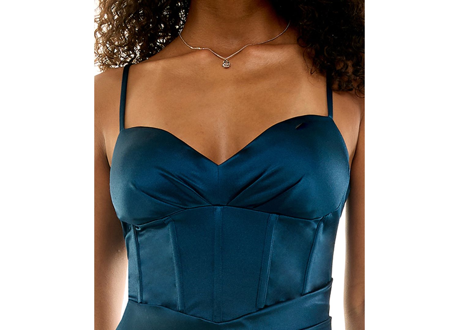 Juniors' Sweetheart Neck Corseted Lace Up Satin Mini Dress
