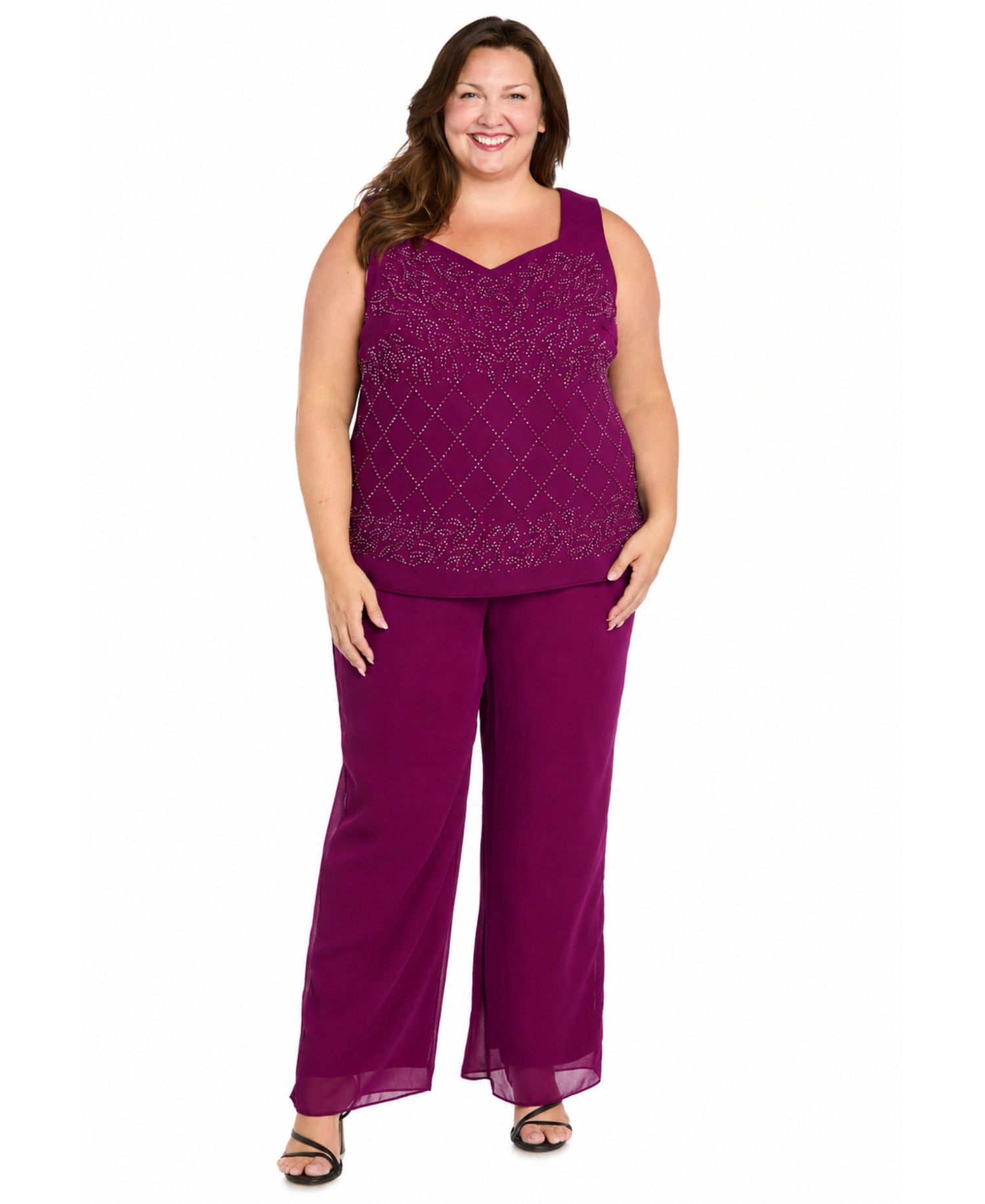 Plus Size Open-Front Jacket, Camisole & Pants, 3-Piece Set
