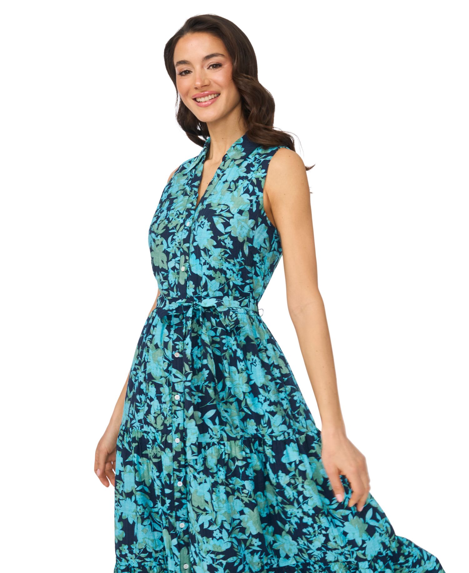 Women's Sleeveless Collared Tiered Midi Dress