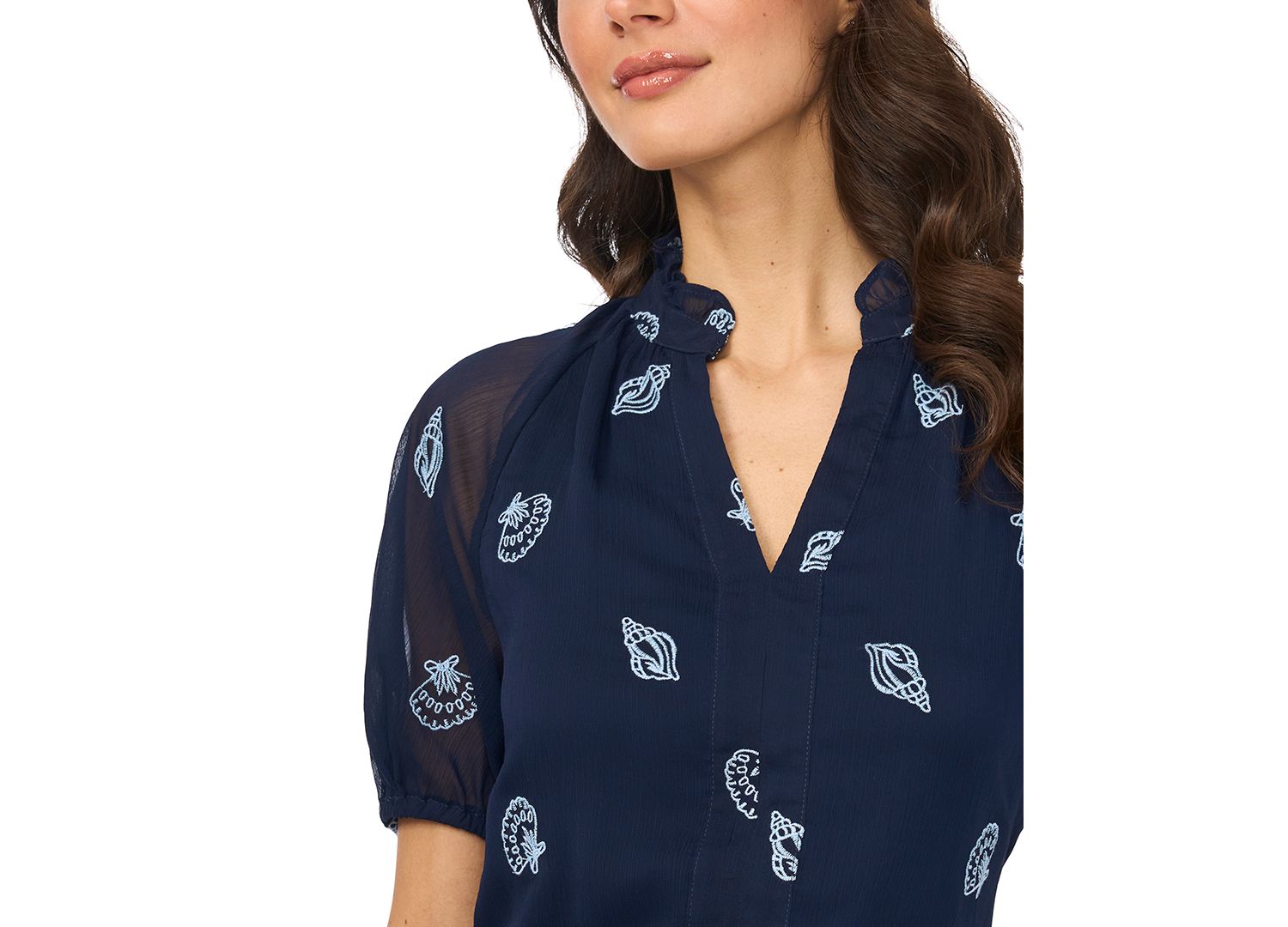 Women's Embroidered Split V-Neck Blouse