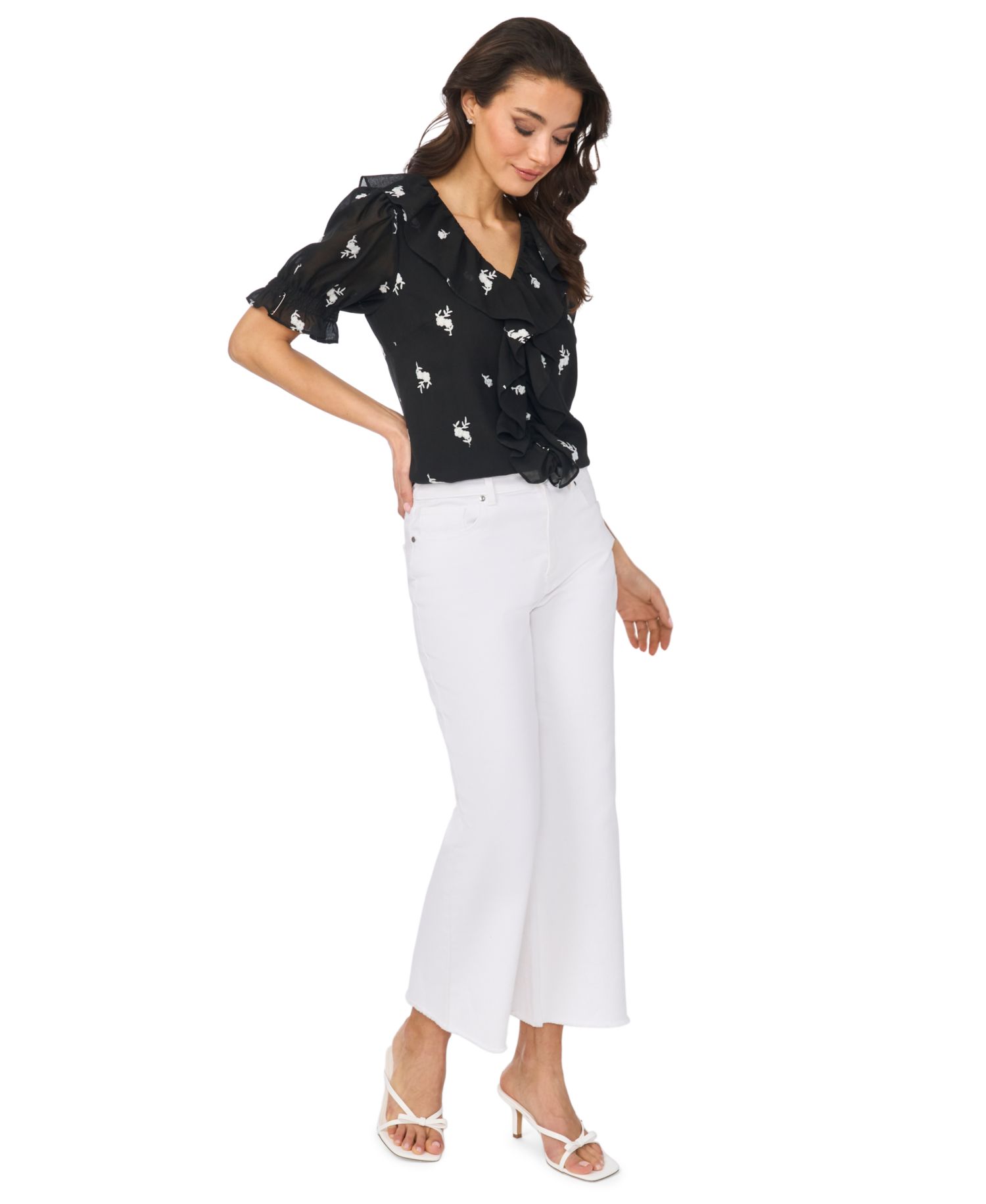 Women's Embroidered Ruffled Short-Sleeve Top