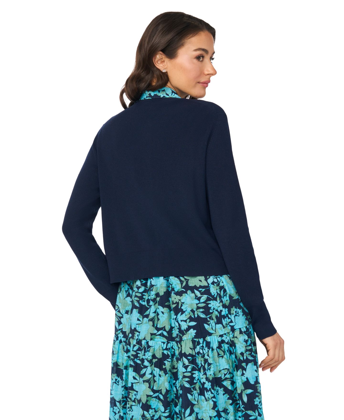 Женский кардиган CeCe Long-Sleeve Crewneck Shell-Button Cardigan, цвет: Тёмно-синий — фото 6