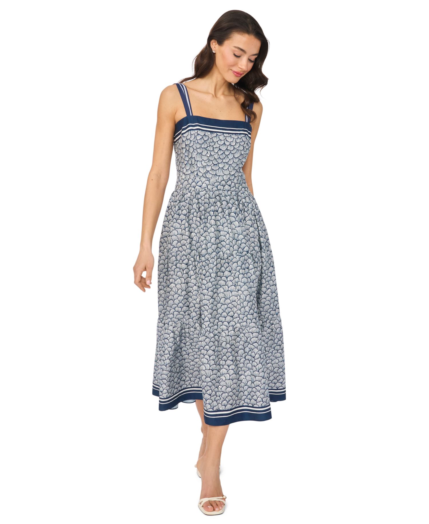 Women's Sleeveless Square Neck Tiered Midi Dress