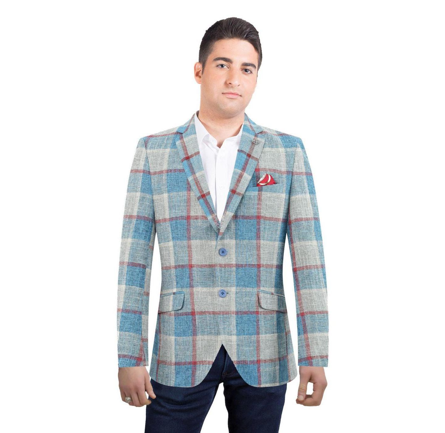 Мужской пиджак Elie Balleh Slim Fit Plaid Sports Blazer, цвет: Синий — фото 1