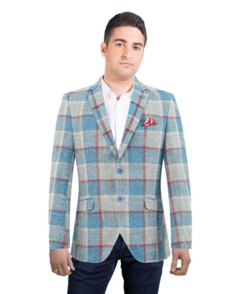 Мужской пиджак Elie Balleh Slim Fit Plaid Sports Blazer, цвет: Синий