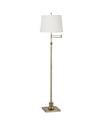 Swing Arm Floor Lamp Adjustable Height 70" Tall Antique Brass Fabric Drum Shade for Living Room Reading Bedroom Office