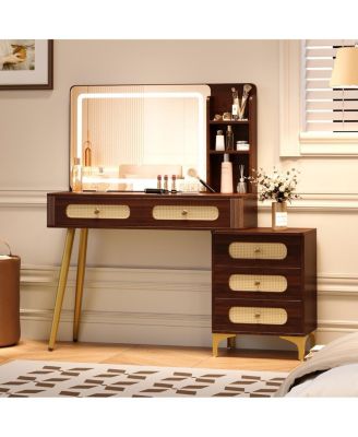 47'' Vintage Makeup Vanity with Mirror Lights and 5 Drawers