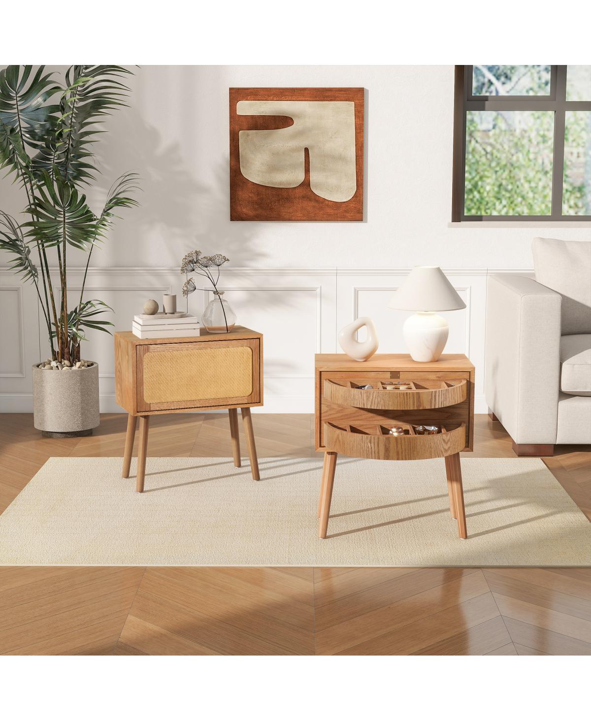 Streamdale Furniture Rotating Hidden Compartment Mid-Century Modern Rattan Nightstand