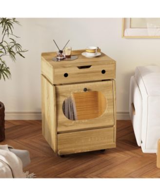 Robot Nightstand with Touch Light - 19-Inch Wide Modern Rolling Side Table with 360degree(s) Rotating Top and Ribbed Glass | Storage Cabinet