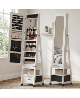 Standing Jewelry Armoire with Full-Length Mirror, 360degree(s) Swivel Base and Lockable Storage - Elegant Multi-Functional Organizer