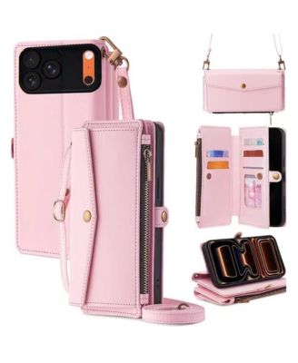 5-in-1 Wallet Case for iPhone 17 - Card Holder with Zipper Pocket, Wrist and Crossbody Straps