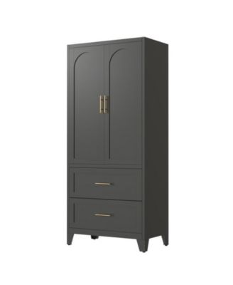 71" Tall Metal Storage Cabinet with 2 Drawer and Hanging Rod Wardrobe 2 Doors Wardrobe Closet with Shelf