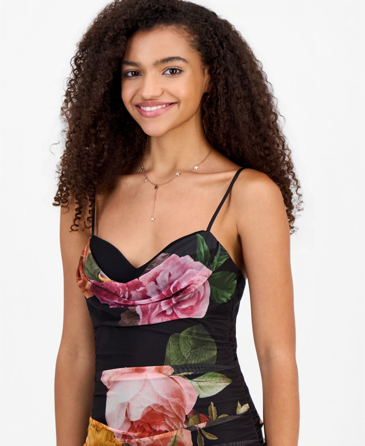 Женское платье Emerald Sundae Juniors' Cowl Neck Floral Mesh Sleeveless Gown, цвет: Чёрный — фото 5